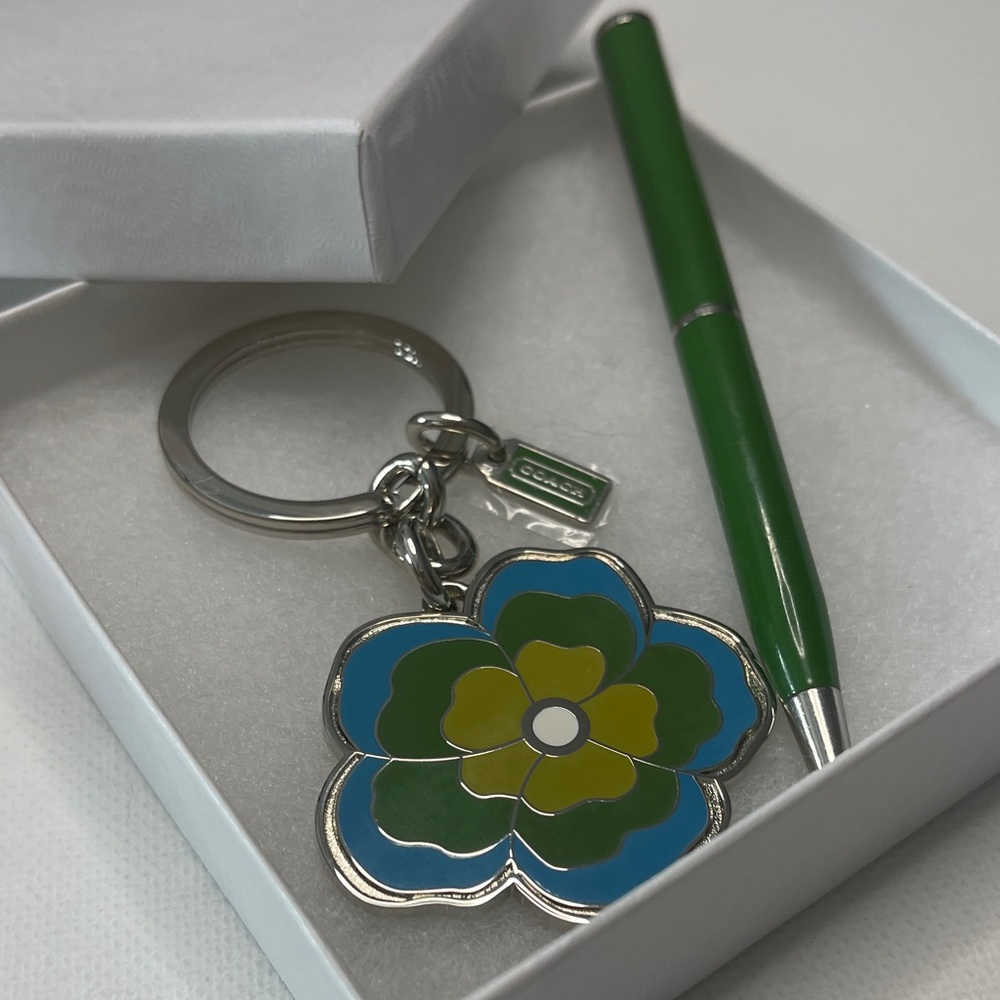 Green and Blue Floral Keychain by Coach and a Green Coach Pen - Picture 5 of 5